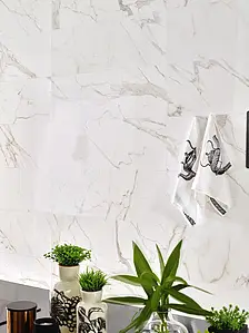 Carrelage, Effet pierre,calacatta, Teinte blanche, Céramique, 35x100 cm, Surface brillante